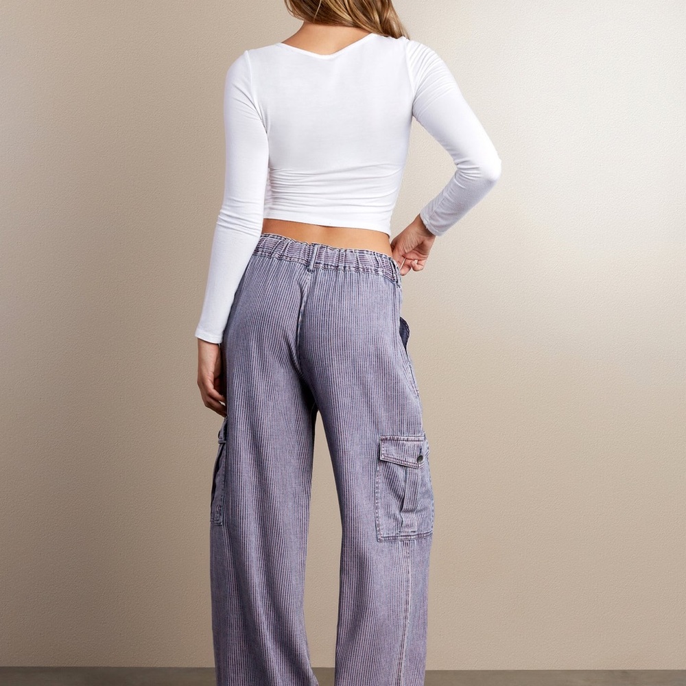 Super Soft Billy T Railroad Stripe cargo pants pink blue stripe size Med - Picture 3 of 9
